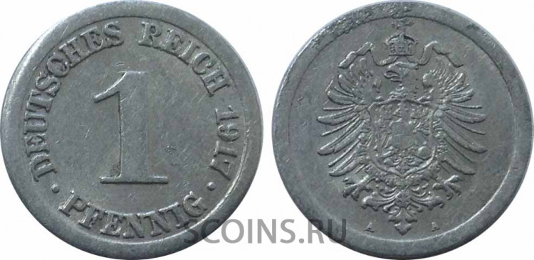  Германская империя 1 пфенниг 1917