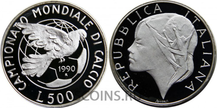 Италия 500 лир 1990 "Чемпионат мира по футболу 1990" proof