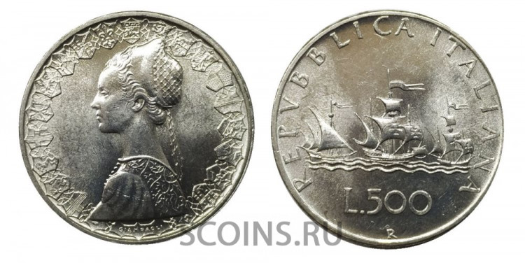 Италия 500 лир 1959 (UNC)