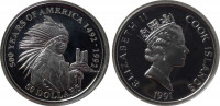 Острова Кука 50 долларов 1991 "500 лет открытие Америки - Индеец"