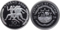 Либерия 10 Долларов 2004 Олимпиада в Афинах 2004 серебро 