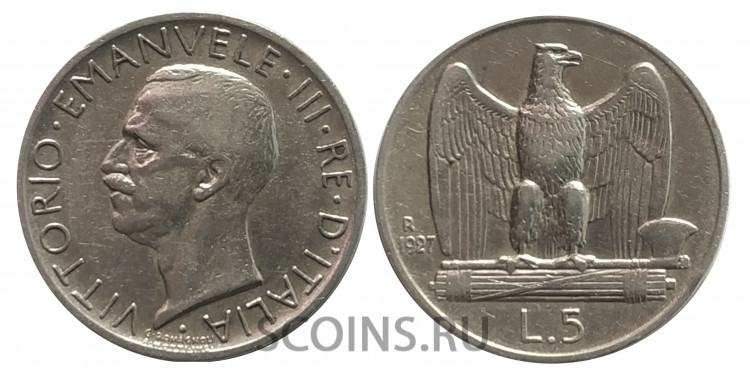 Италия 5 лир 1929 Виктор Эммануил III