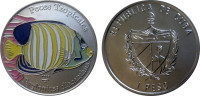  Куба 1 песо 2006 Королевский ангел (Тропическая рыба). Цветная эмаль 
