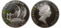 Острова Кука 20 долларов, 1995 год. Tainui catamaran (Полинезийские катамараны)