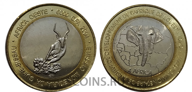 Гвинея-Бисау 6000 франков / 4 африки 2003 Косуля / Cлон на фоне карты 