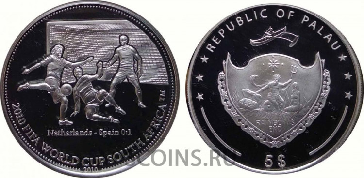 Палау 5 долларов 2009 Чемпионат Мира по футболу в ЮАР (Нидерланды - Испания 0:1)