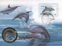 Куба 1 песо 1994 Дельфины  Цветная эмаль