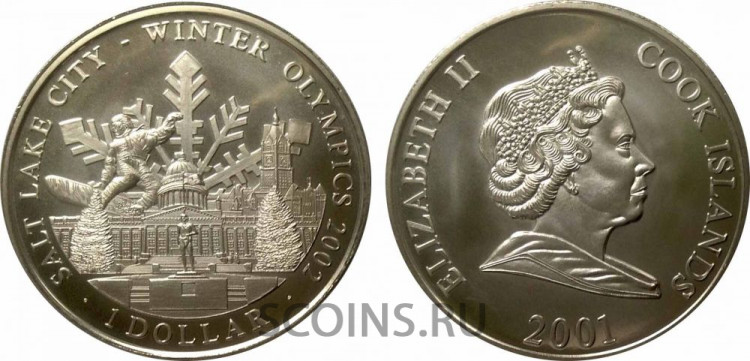 Острова Кука 1 доллар 2001 XIX зимние Олимпийские игры 2002 в Солт-Лейк-Сити (США)