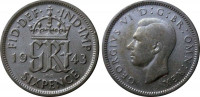 Великобритания 6 пенсов 1945