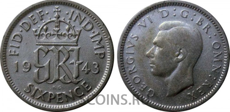 Великобритания 6 пенсов 1945