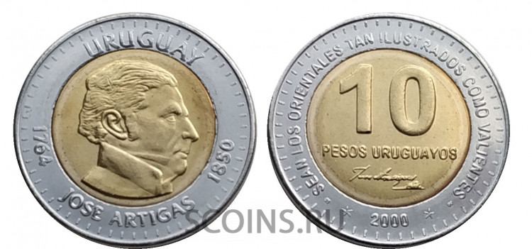 Уругвай 10 песо 2000 (UNC)
