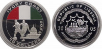Либерия 10 долларов 2005 Чемпионат мира по футболу 2006 -сборная Кот-д’Ивуара