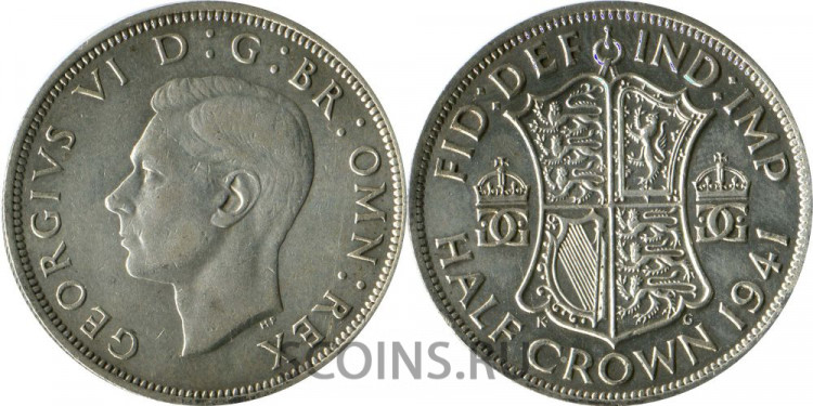 Великобритания 1/2 кроны 1941 Серебро 500