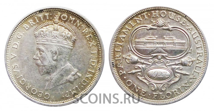 Австралия 1 флорин 1927 "Открытие Дома Парламента в Каберре" Серебро
