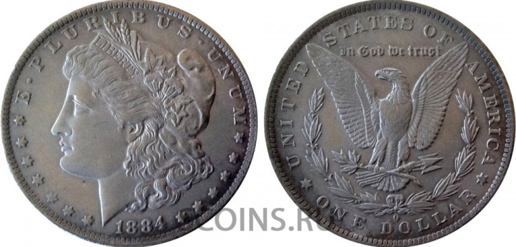 1884qn.jpg США 1 доллар 1884 Серебро 900