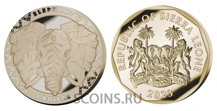 Сьерра Леоне 1доллар 2023 Маски животных - Слон (Virenium)