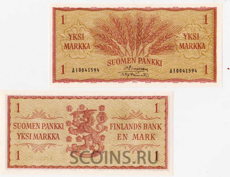 Финляндия 1 марка 1963 (Банкнота)