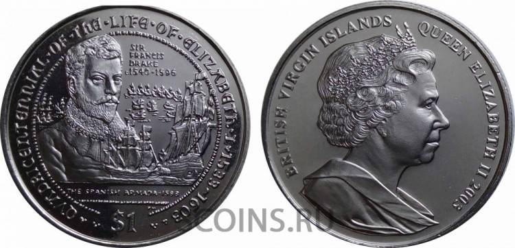 Британские Виргинские острова (БВО) 1 доллар 2003 Фрэнсис Дрейк