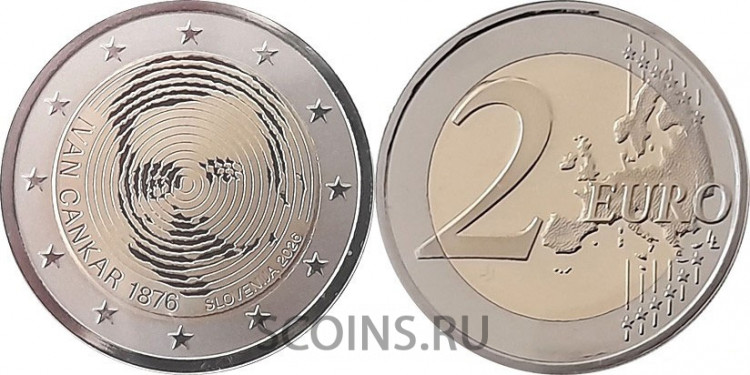 Словения 2 евро  2026 150 лет со дня рождения Иван Цанкар