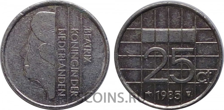 Нидерланды 25 центов 1985
