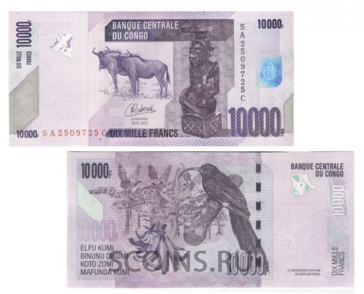 Конго (ДРК) 10000 франков 2022  Буйвол