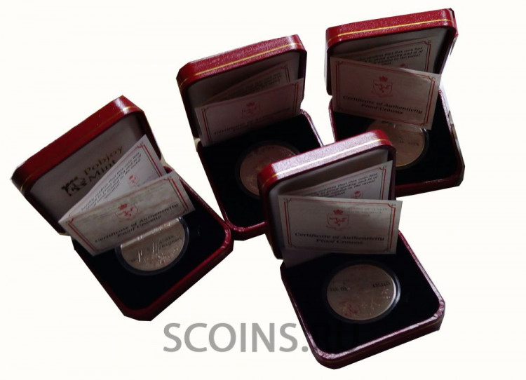 Остров Мэн набор 4  серебряных монет 1 крона 2014 Олимпиада в Сочи 2014 (коробочки)