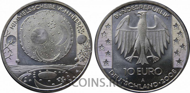  Германия 10 евро 2008  "Диск из Небры" Серебро  925    