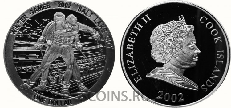 Острова Кука 1 доллар 2002 XIX зимние Олимпийские игры 2002 в Солт-Лейк-Сити (США) - Лыжные гонки