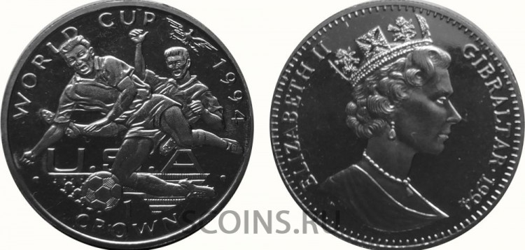 Гибралтар 1 крона 1994 Чемпионат мира по футболу в США  - два игрока, подкат