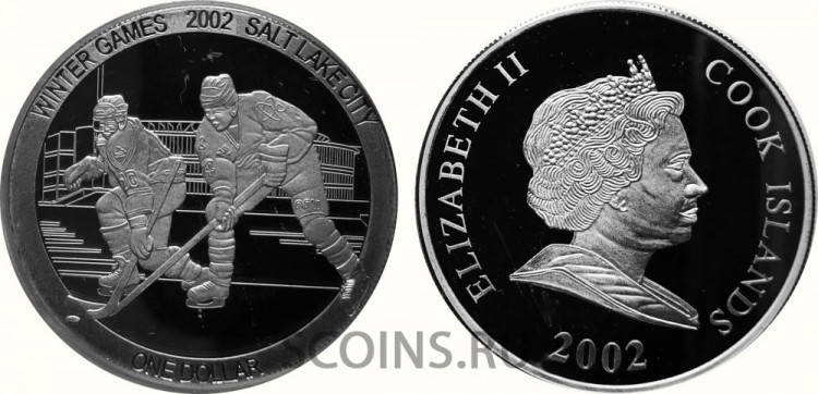 Острова Кука 1 доллар 2002 XIX зимние Олимпийские игры 2002 в Солт-Лейк-Сити (США) - Хоккей