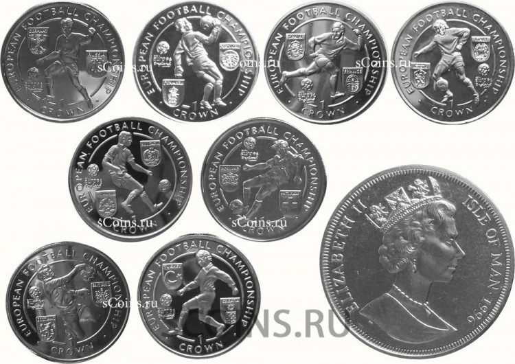 Остров Мэн 1 крона 1996 Набор из 8 монет Чемпионат Европы по футболу 1996