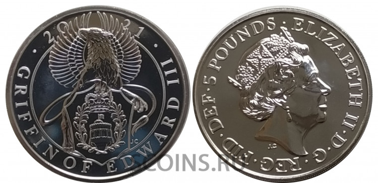 Великобритания 5 фунтов  2021 Звери Королевы - Грифон Эдварда III (The Griffin of Edward III)
