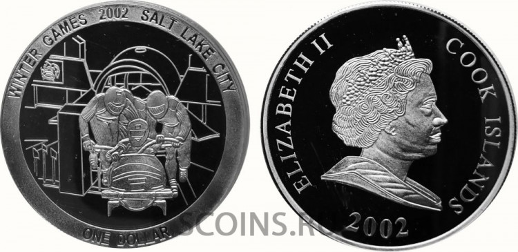 Острова Кука 1 доллар 2002 XIX зимние Олимпийские игры 2002 в Солт-Лейк-Сити (США) - Бобслей (четверки)
