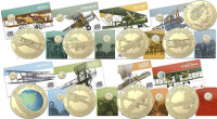 Австралия набор из 8 монет - 1 доллар 2019 Великая воздушная гонка 1919 (England to Australia flight) (открытки)
