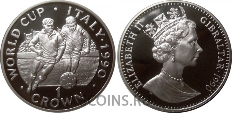 Гибралтар 1 крона 1990 "Чемпионат по футболу в Италии 1990 (2 игрока)