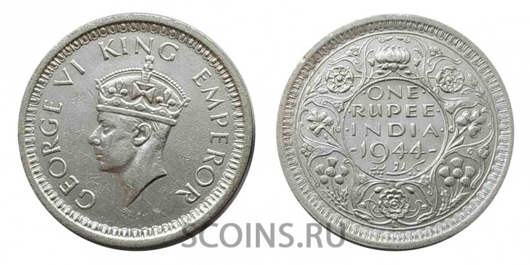 Британская Индия 1 рупия 1944 