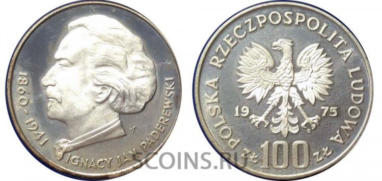 Польша 100 злотых 1976 "Игнаций Пандеровский" серебро пруф  