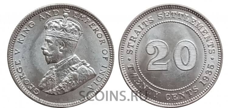 Стрейтс-Сетлментс 20 центов 1935 UNC