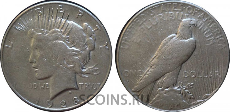 США 1 доллар 1928 Серебро 900 26,73 гр "Peace"