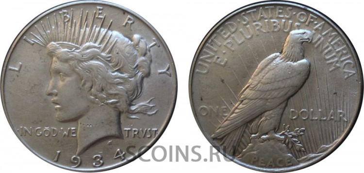 США 1 доллар 1934 Серебро 900 26,73 гр "Peace" 