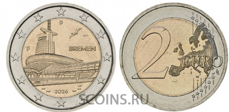 Германия 2 евро 2026 Бремен (Климат-хаус Бремерхафен) - F Германия 2 евро 2026 Бремен (Климат-хаус Бремерхафен) - F