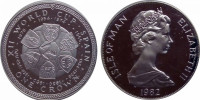 Остров Мэн 1 крона 1982 XII чемпионат мира по футболу, Испания Серебро (proof)