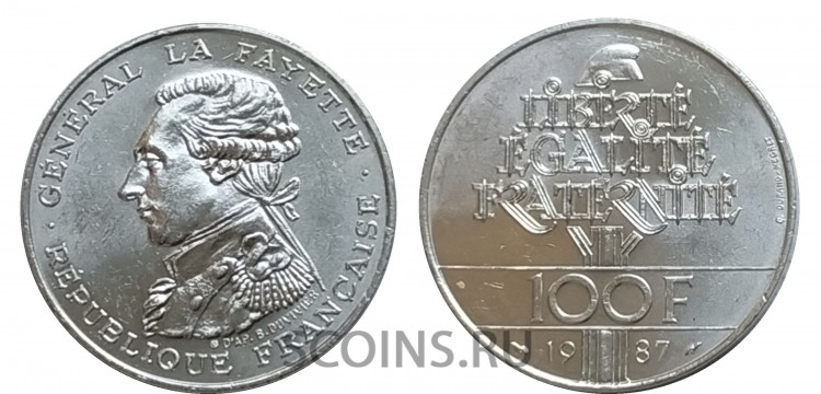 Франция 100 франков 1987 Генерал Лафает (Серебро)