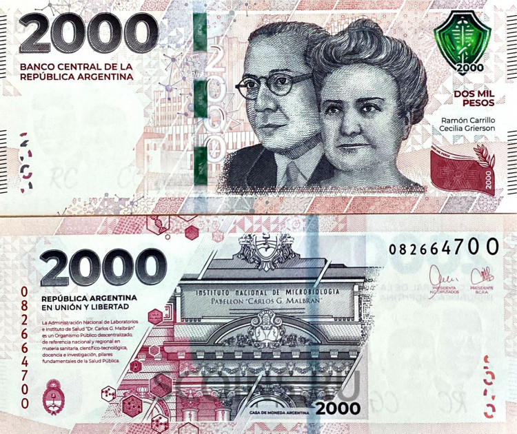 Аргентина 2000 песо 2023 - памятная - Развитие науки и медицины в Аргентине
