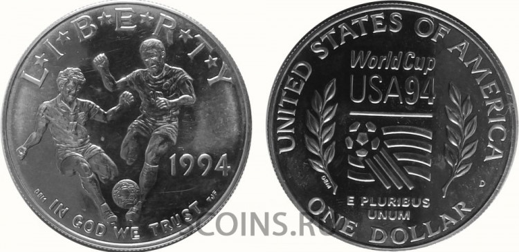 США 1 доллар 1994 ЧМ по футболу в США 1994. (АЦ)