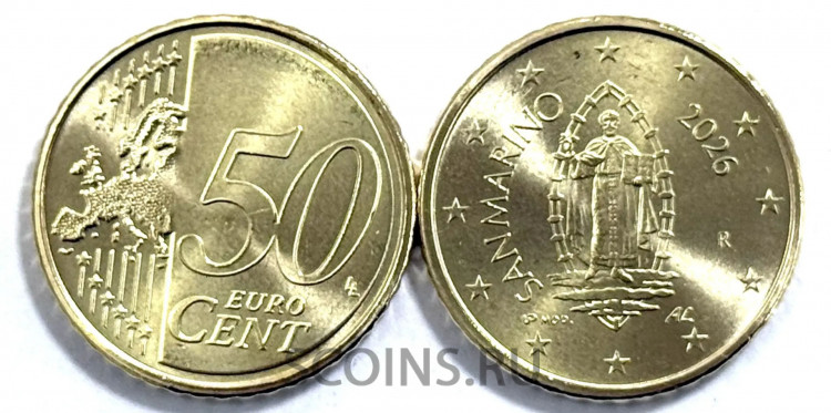 Сан-Марино 50 евроцентов 2026 Регулярный чекан UNC  