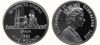 Гибралтар 5 фунтов 2005 Олимпийские игры - назад в Афины - Испания 1992