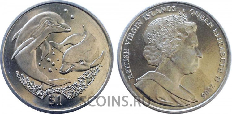 Британские Виргинские острова (БВО) 1 доллар 2006  "2 дельфина"