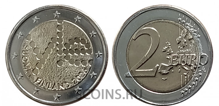 Финляндия 2 евро 2026 100 лет Юлейсрадио UNC