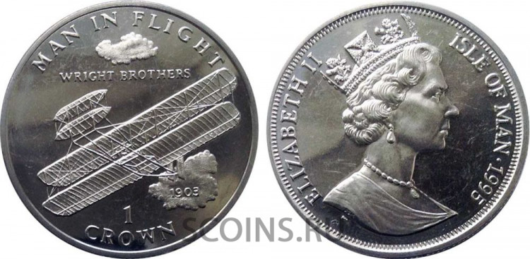 Остров Мэн 1 крона 1995 Человек в воздухе 1903 (Братья Райт)